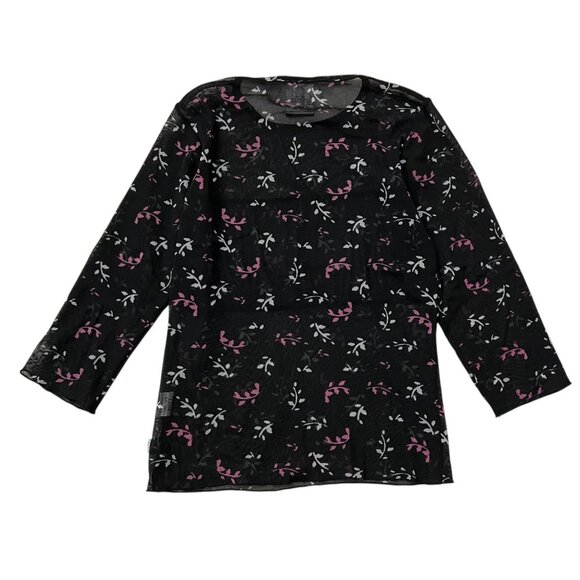 Vintage 90s Levis Silver Tab Womens Sheer Mesh Floral Top Black Y2K Going Out - Picture 3 of 10